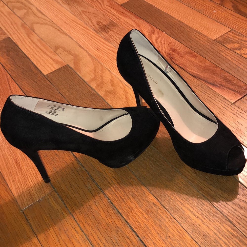 Attention Suede Open-Toe Heels - Black